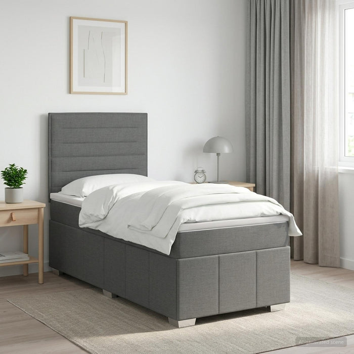 Pat boxspring cu saltea Gri închis 90 x 190 cm Țesătură WALTI