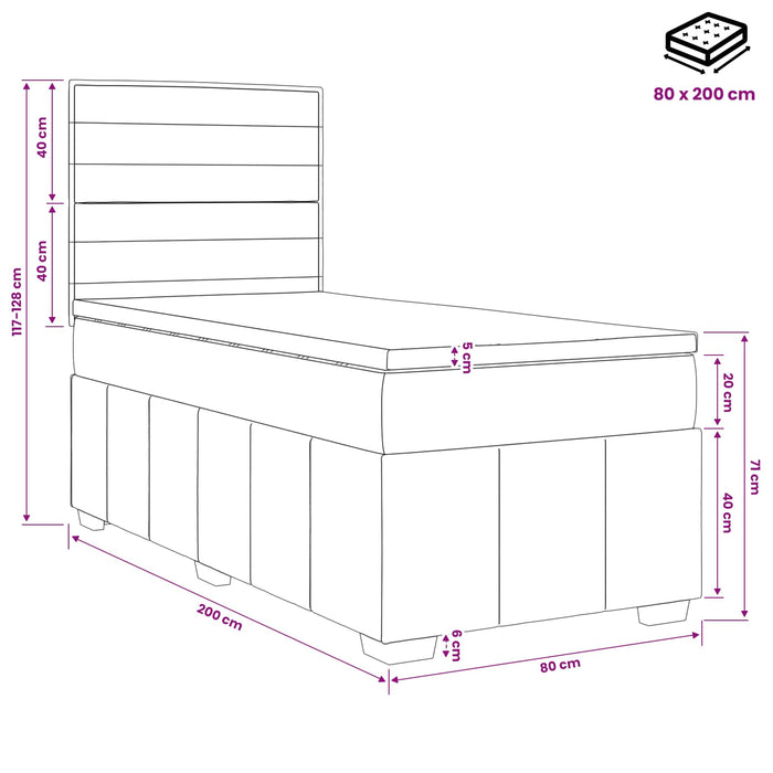 Pat boxspring cu saltea Gri închis 80 x 200 cm Țesătură WALTI