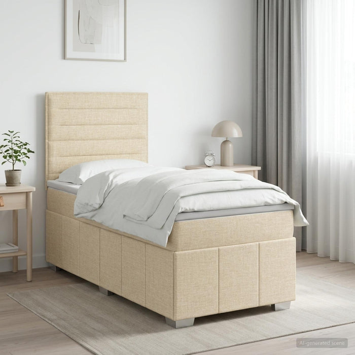Pat boxspring cu saltea cu headboard Crem 100 x 200 cm Țesătură WALTI