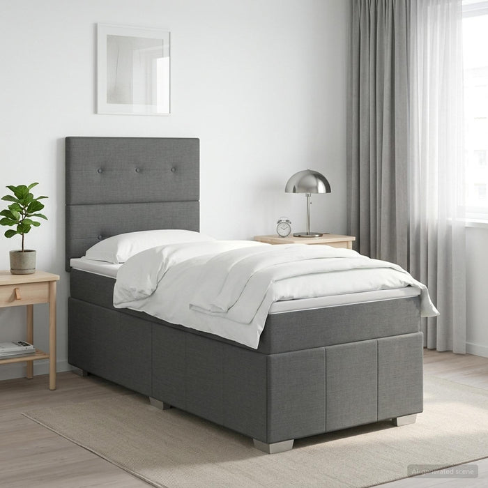 Pat boxspring cu saltea cu headboard Gri închis Unic Țesătură WALTI