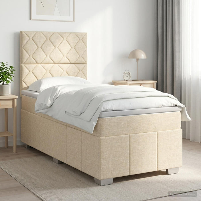 Pat boxspring cu saltea cu headboard Crem 80 x 200 cm Țesătură WALTI
