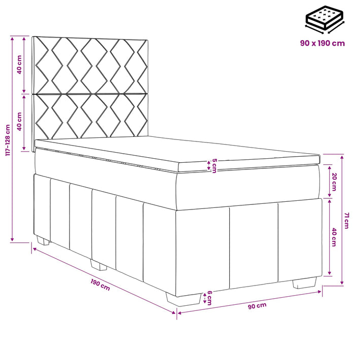 Pat boxspring cu saltea Gri închis 90 x 190 cm Țesătură - WALTI WALTI