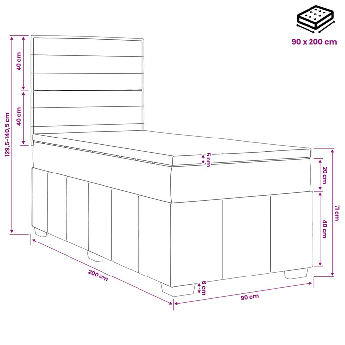 Pat boxspring cu saltea Gri deschis 90 x 200 cm Țesătură WALTI