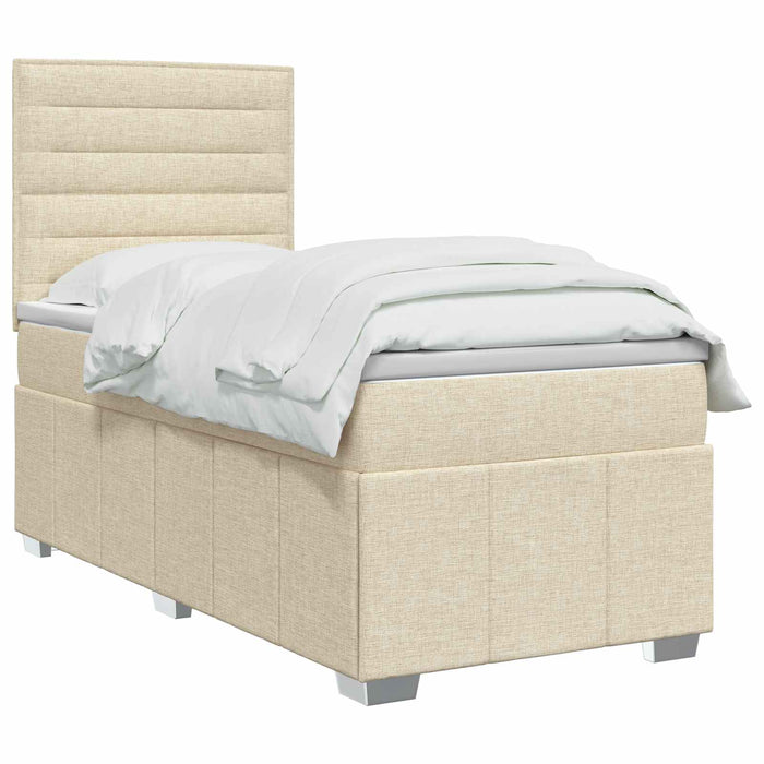 Pat boxspring cu saltea cu headboard Crem 100 x 200 cm Țesătură WALTI