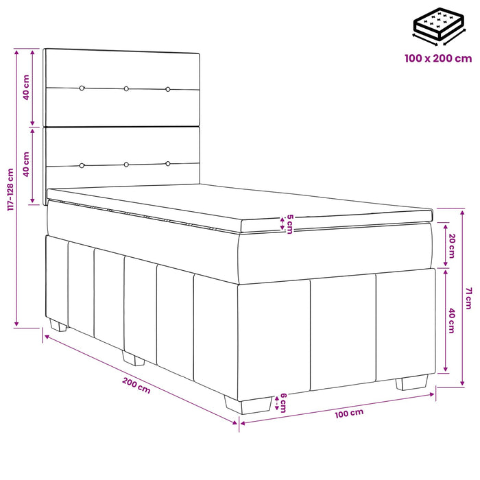 Pat boxspring cu saltea Gri deschis 100 x 200 cm Țesătură WALTI