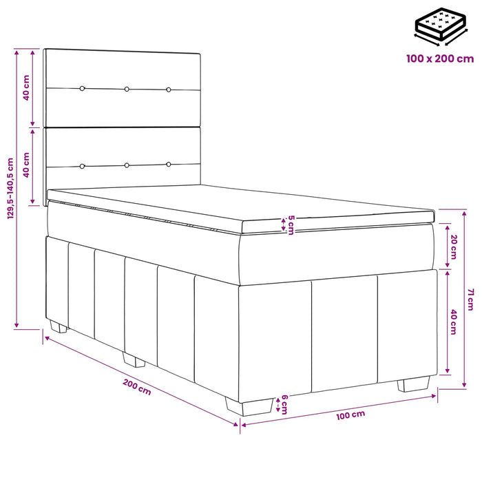 Pat boxspring cu saltea Gri închis 100 x 200 cm Țesătură - WALTI WALTI