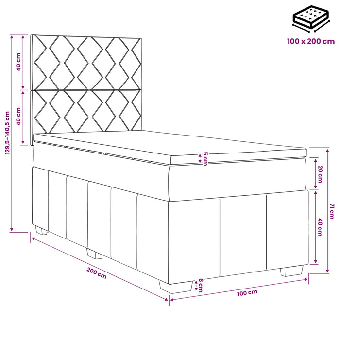 Pat boxspring cu saltea Gri închis 100 x 200 cm Țesătură - WALTI WALTI