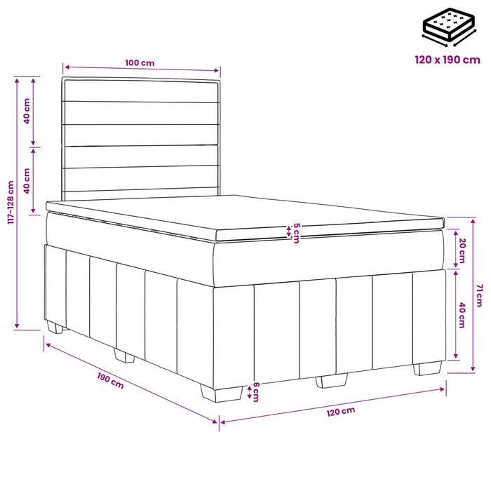 Pat boxspring cu saltea Gri deschis 120 x 190 cm Țesătură WALTI