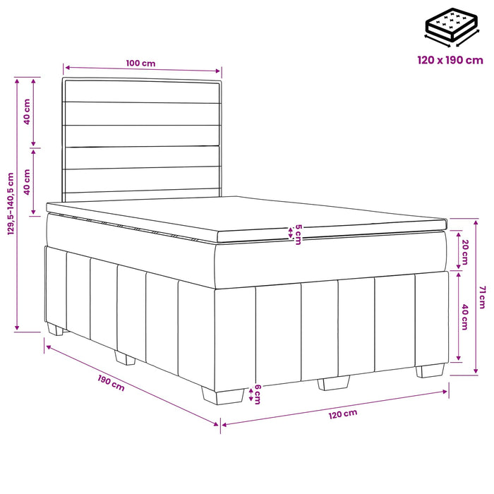 Pat boxspring cu saltea albastru 120 x 190 cm Țesătură WALTI