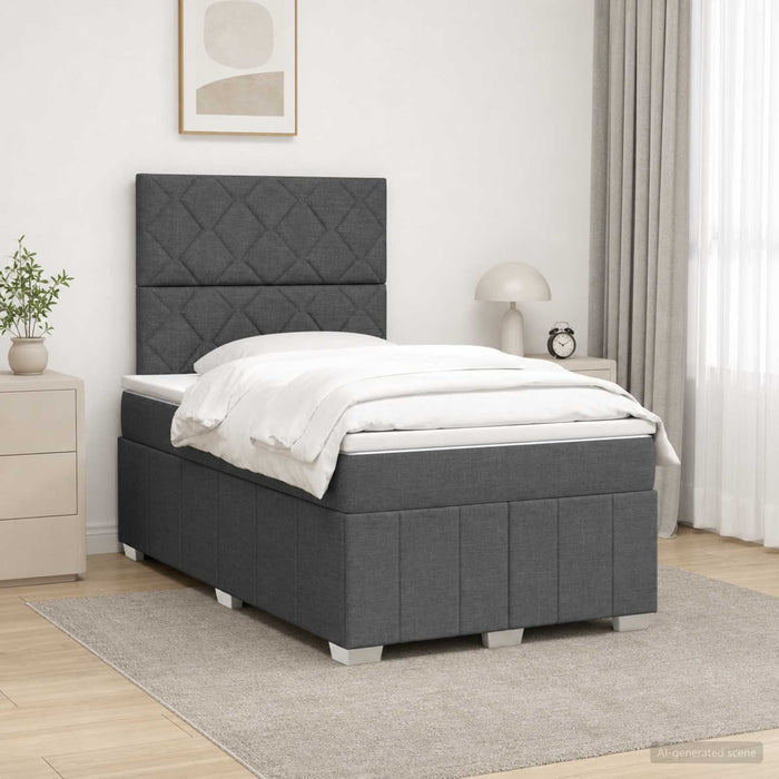 Pat boxspring cu saltea Gri închis 120 x 190 cm Țesătură WALTI
