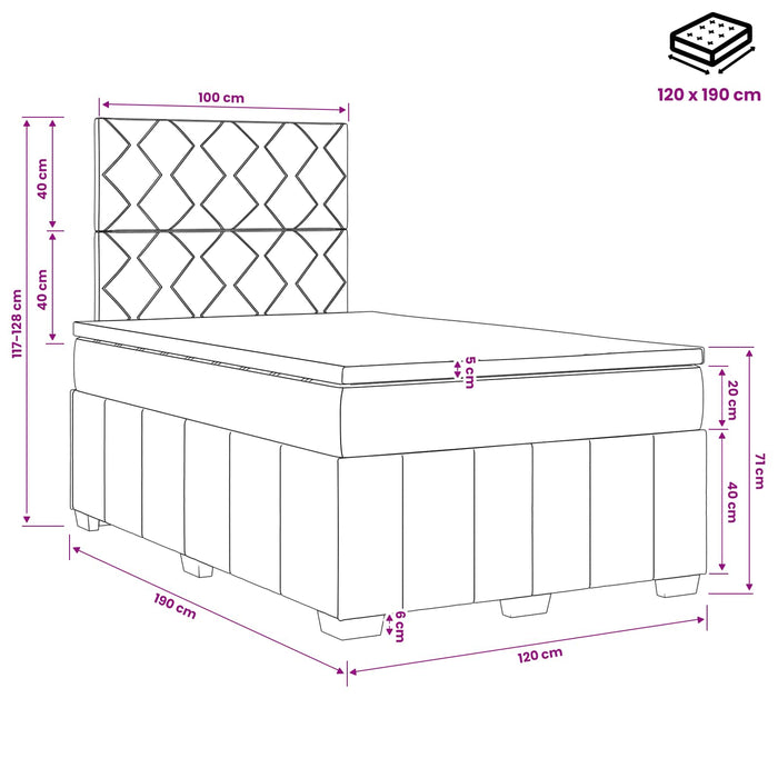 Pat boxspring cu saltea Gri închis 120 x 190 cm Țesătură WALTI