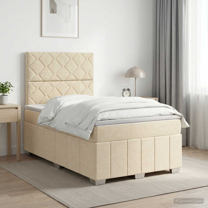 Pat boxspring cu saltea cu headboard Crem 120 x 190 cm Țesătură - WALTI WALTI