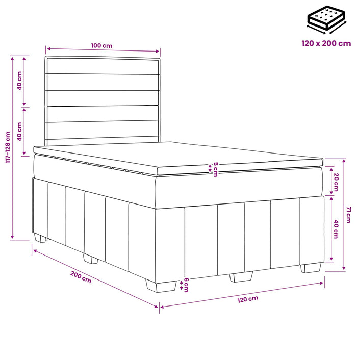 Pat boxspring cu saltea Gri închis 120 x 200 cm Țesătură WALTI