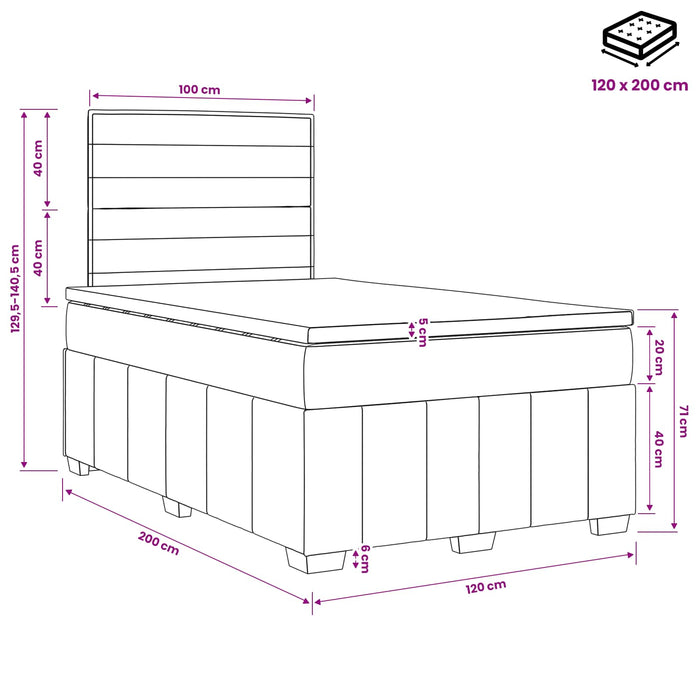 Pat boxspring cu saltea cu headboard Crem 120 x 200 cm Țesătură - WALTI WALTI