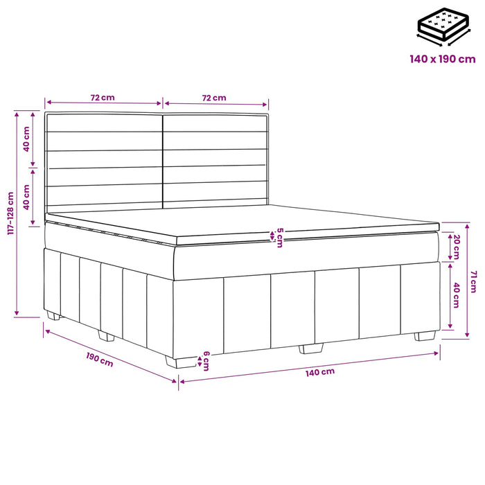 Pat boxspring cu saltea Gri închis 140 x 190 cm Țesătură WALTI
