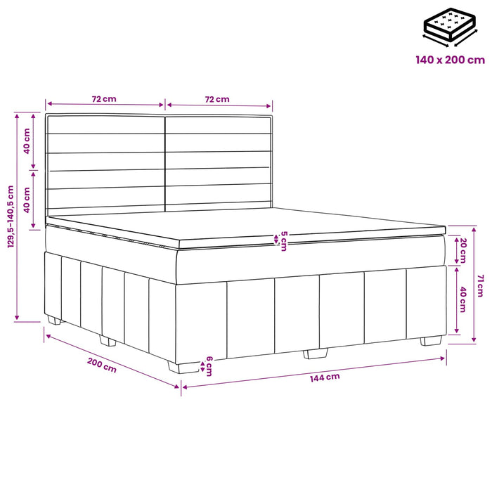 Pat boxspring cu saltea Maro închis 140 x 200 cm Țesătură WALTI
