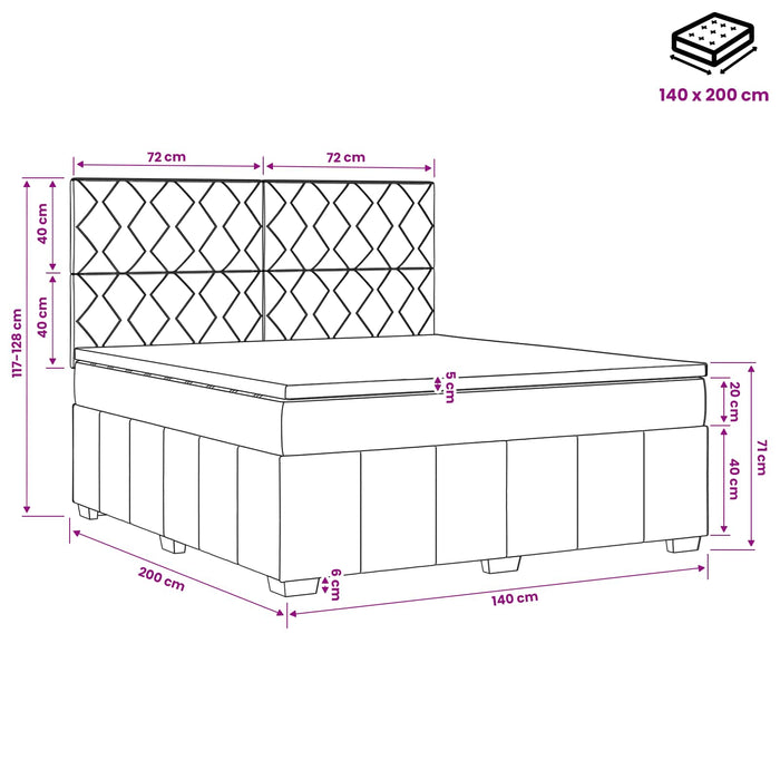 Pat boxspring cu saltea Negru 140 x 200 cm Țesătură WALTI