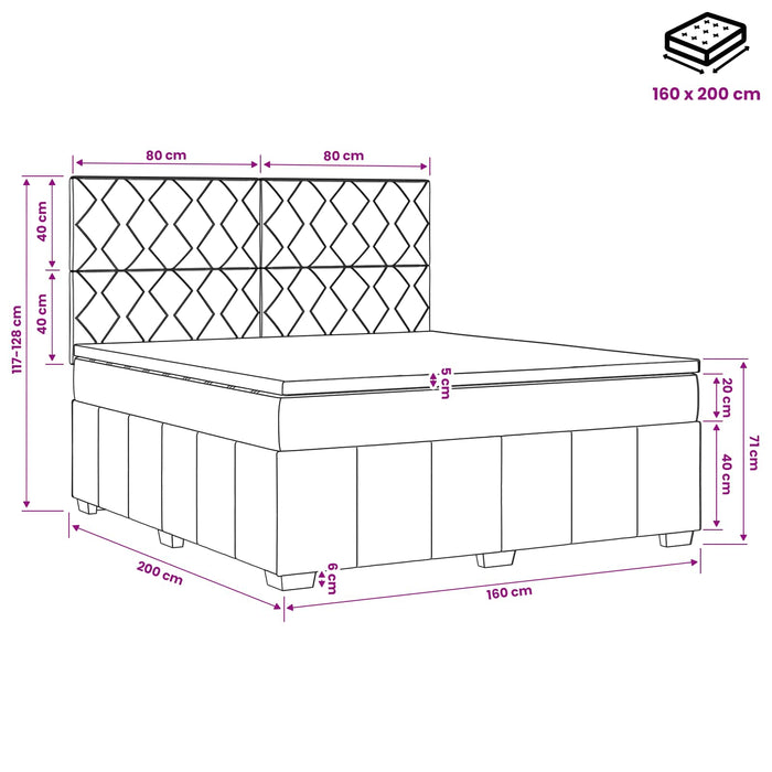 Pat boxspring cu saltea albastru 160 x 200 cm Țesătură WALTI