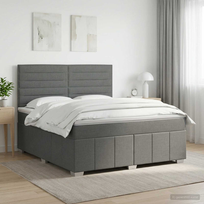 Pat boxspring cu saltea Gri închis 180 x 200 cm Țesătură WALTI