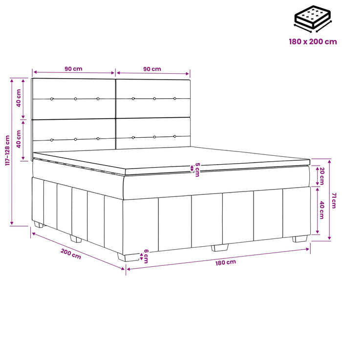 Pat boxspring cu saltea Gri închis 180 x 200 cm Țesătură WALTI