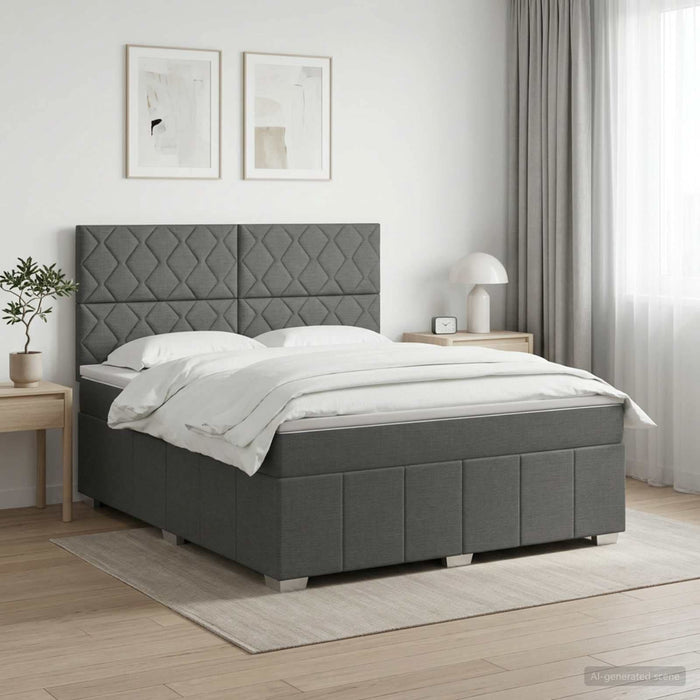 Pat boxspring cu saltea Gri închis 140 x 200 cm Țesătură WALTI