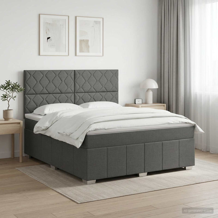Pat boxspring cu saltea Gri închis 140 x 190 cm Țesătură WALTI