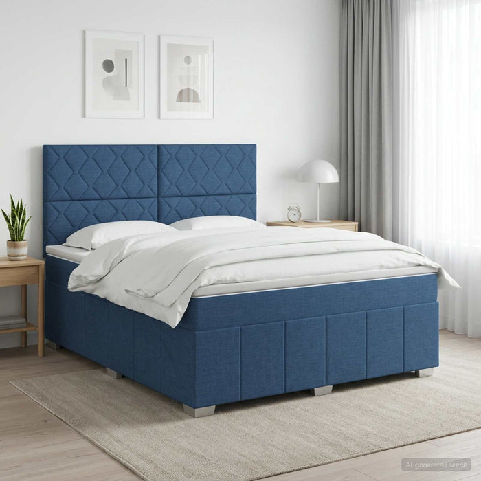 Pat boxspring cu saltea albastru 160 x 200 cm Țesătură WALTI