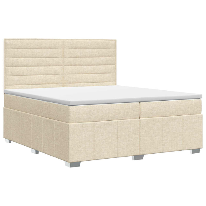 Pat boxspring cu saltea cu headboard Crem 200 x 200 cm Țesătură WALTI