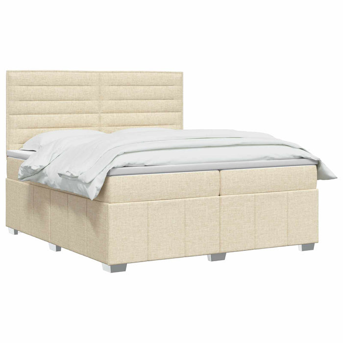 Pat boxspring cu saltea cu headboard Crem 200 x 200 cm Țesătură WALTI