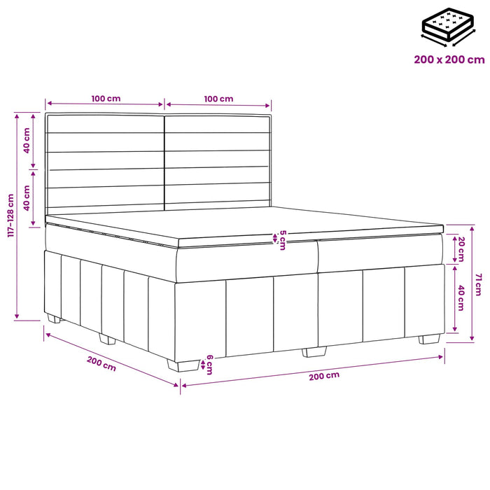 Pat boxspring cu saltea cu headboard Crem 200 x 200 cm Țesătură WALTI