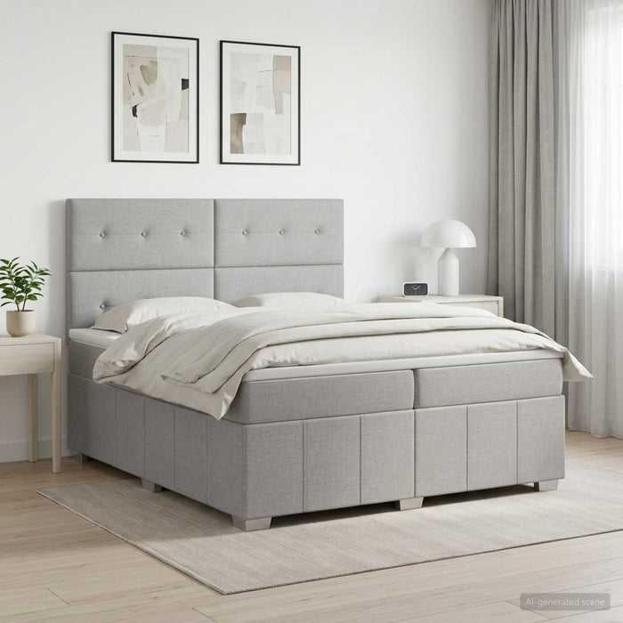 Pat boxspring cu saltea Gri deschis 200 x 200 cm Țesătură - WALTI WALTI