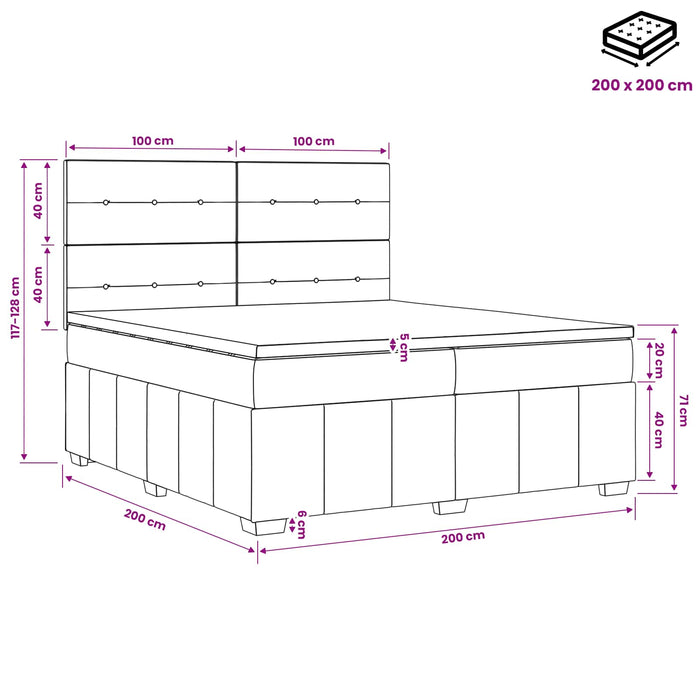 Pat boxspring cu saltea Negru 200 x 200 cm Țesătură - WALTI WALTI