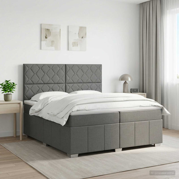Pat boxspring cu saltea Gri închis 200 x 200 cm Țesătură - WALTI WALTI