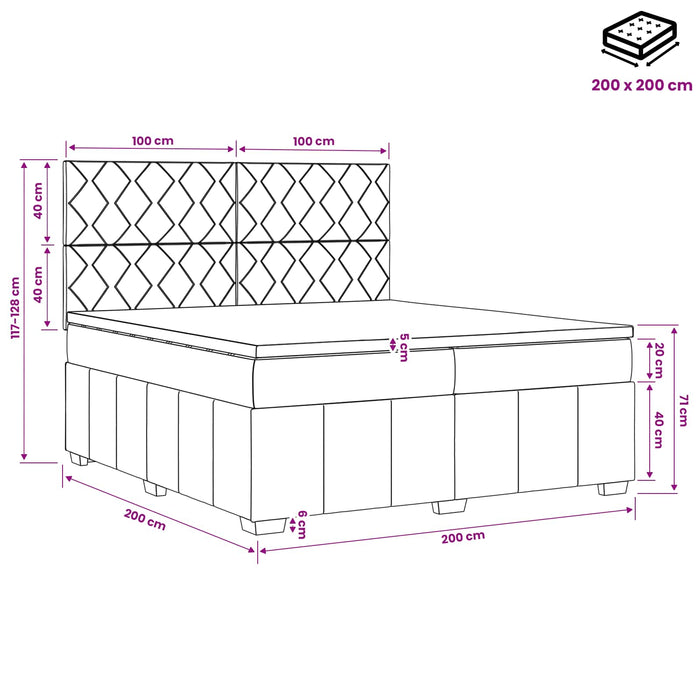 Pat boxspring cu saltea Gri închis 200 x 200 cm Țesătură - WALTI WALTI