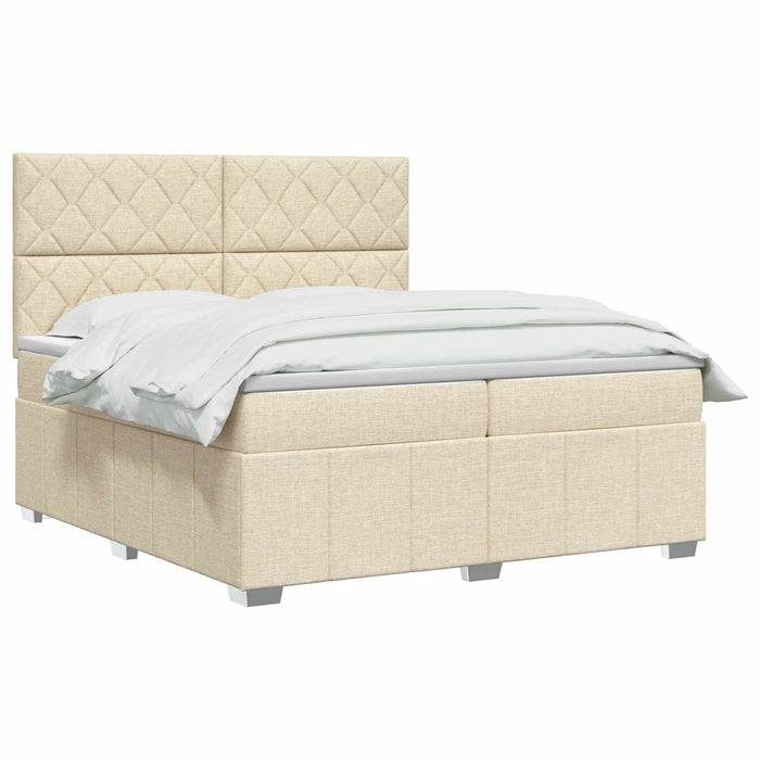 Pat boxspring cu saltea cu headboard Crem 200 x 200 cm Țesătură WALTI