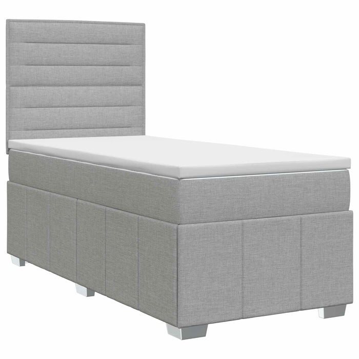 Pat boxspring cu saltea cu headboard Gri deschis Unic Țesătură WALTI