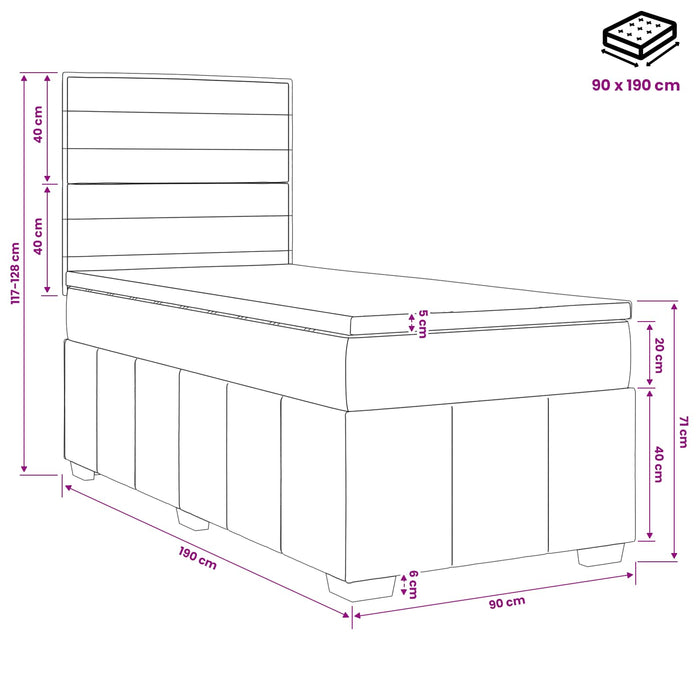 Pat boxspring cu saltea cu headboard Gri deschis Unic Țesătură WALTI
