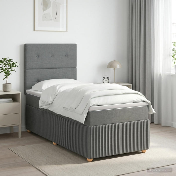 Pat boxspring cu saltea Gri închis 90 x 200 cm Țesătură WALTI