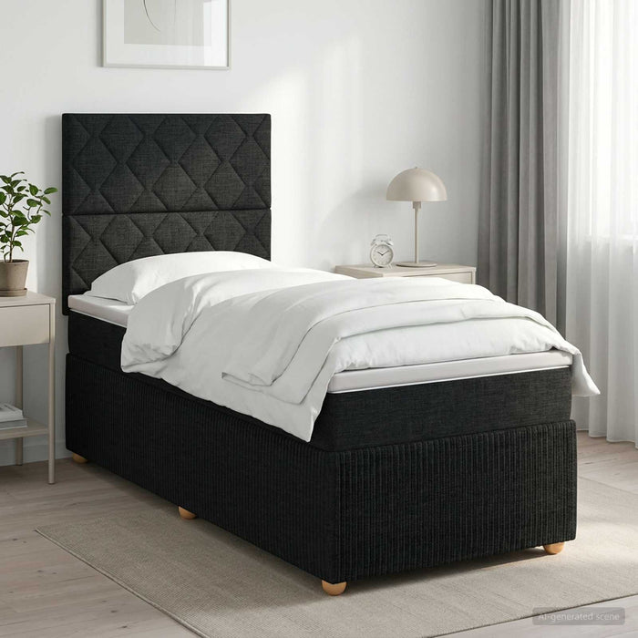 Pat boxspring cu saltea cu headboard Negru 90 x 190 cm Țesătură - WALTI WALTI