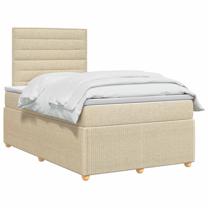 Pat boxspring cu saltea cu headboard Crem 120 x 190 cm Țesătură WALTI