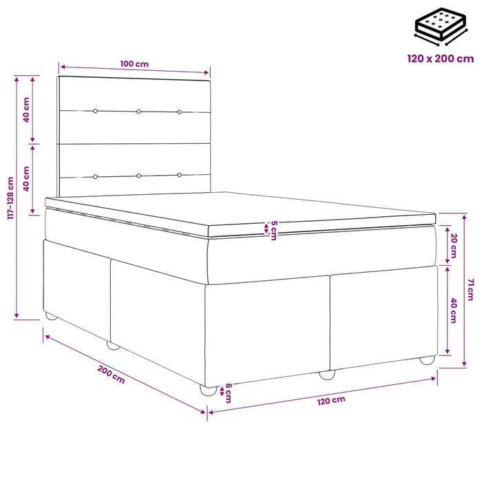 Pat boxspring cu saltea Gri închis 120 x 200 cm Țesătură - WALTI WALTI