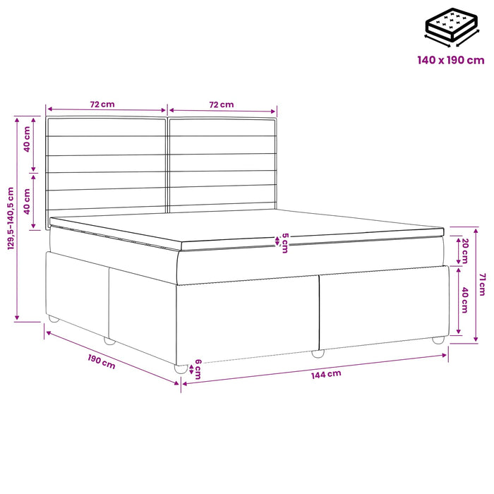 Pat boxspring cu saltea Maro închis 140 x 190 cm Țesătură WALTI
