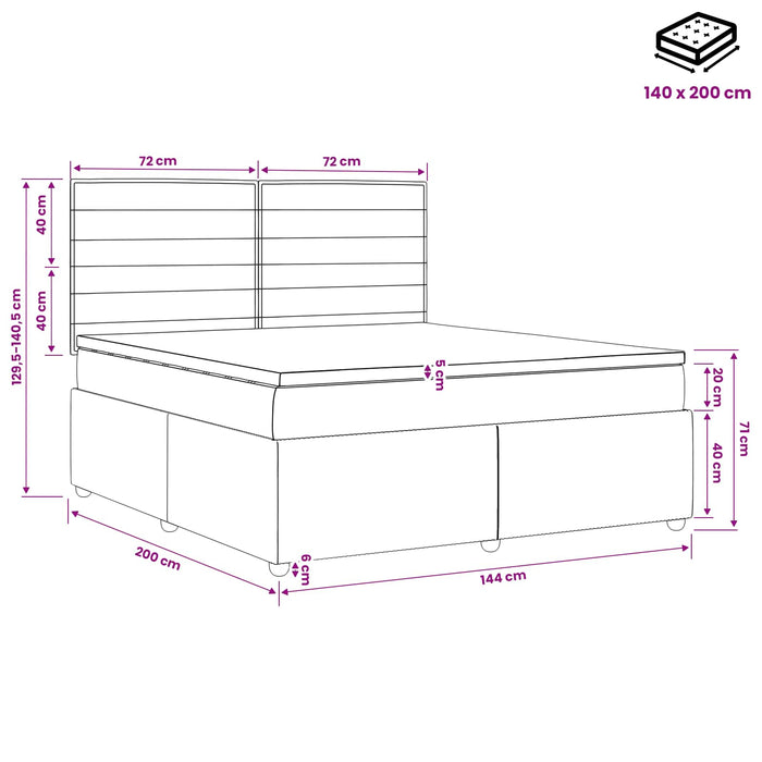 Pat boxspring cu saltea Maro închis 140 x 200 cm Țesătură WALTI