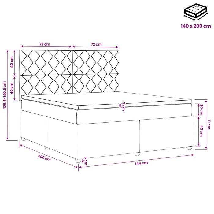 Pat boxspring cu saltea Gri închis 140 x 200 cm Țesătură WALTI