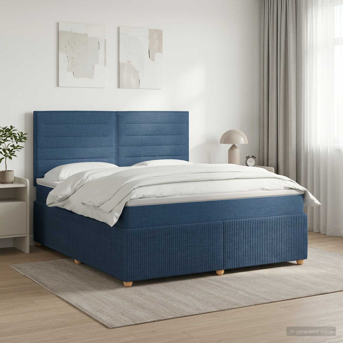 Pat boxspring cu saltea albastru 140 x 200 cm Țesătură WALTI