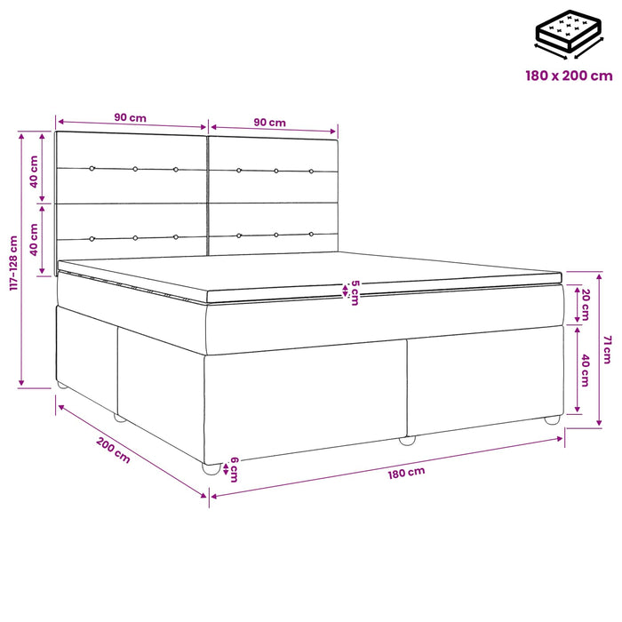 Pat boxspring cu saltea Gri închis 180 x 200 cm Țesătură WALTI