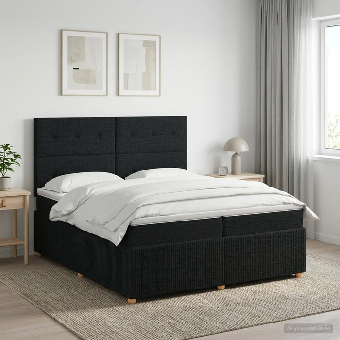 Pat boxspring cu saltea Negru 200 x 200 cm Țesătură - WALTI WALTI