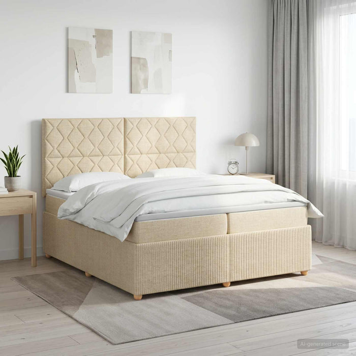 Pat boxspring cu saltea cu headboard Crem 200 x 200 cm Țesătură - WALTI WALTI