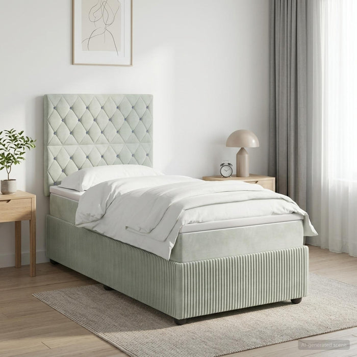 Pat boxspring cu saltea Gri deschis 100 x 200 cm Catifea WALTI