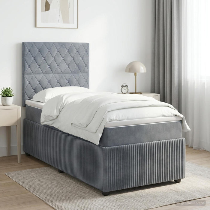 Pat boxspring cu saltea Gri închis 100 x 200 cm Catifea - WALTI WALTI